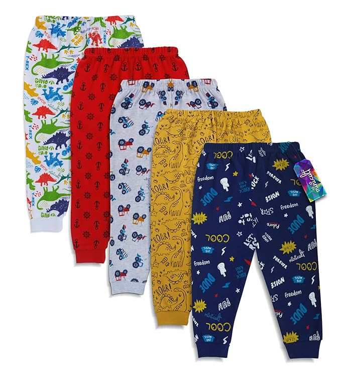 minicult Cotton Pajama Pants with All Over Print for Boys and Girls (Multicolor Designs)(Pack of 5)